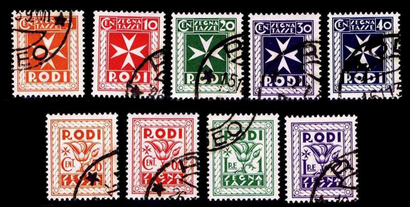 1934 ITALY - RHODES #J1-J9 POSTAGE DUE - USED - VF - CV$102.00 (ESP#1554)