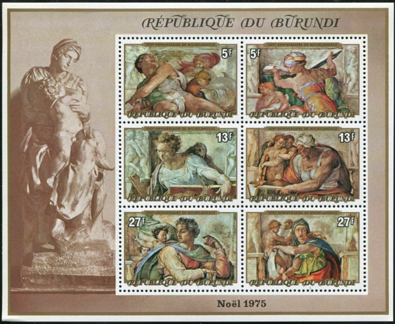 Burundi 485-487,C228-C230 ab pairs,487c,C230c,MNH. Michelangelo Buonarotti,1975.