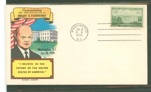 US 990 1953 Dwight B. Eisenhower FDC, First Inauguration cover with a Fluegel cachet and a Washington, DC machine cancel