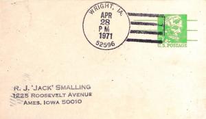 United States Iowa Wright 52596 1971 4-bar  1883-1973  Postal Card  Philatelic.