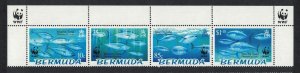 Bermuda WWF Atlantic Bluefin Tuna Top Strip of 4v WWF Logo 2004 MNH