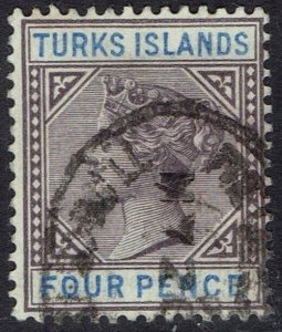 TURKS ISLANDS 1893 QV 4D USED