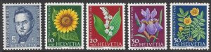 Switzerland #B308-12 MNH set, various flowers; Youth Aid Foundation, issued 1961