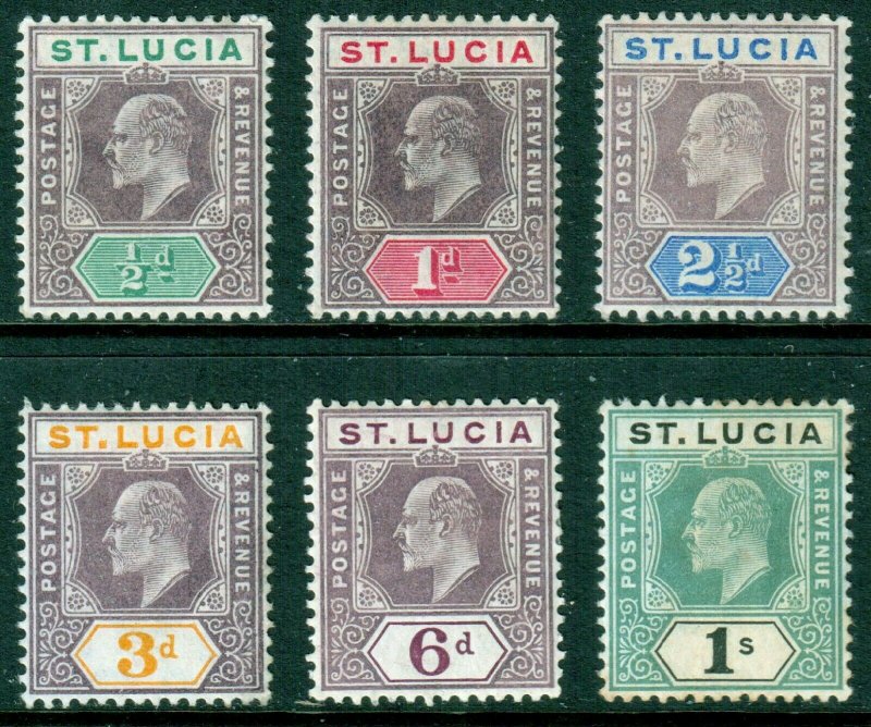 St Lucia KEVII 1904 Part Set inc. 1/- Mint Hinged MH