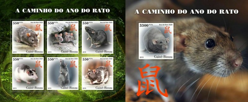 Z08 IMPERF GB191002ab GUINEA BISSAU 2019 Year of the Rat 2020 MNH ** Postfrisch