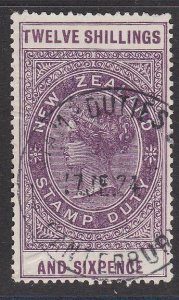 NEW ZEALAND 1880 LONG TYPE STAMP DUTY 12/6d used............................J247