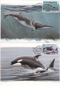 Isle of Man # 776-780, Marine Life, Whales, Maxi Cards, with First Day Cancels