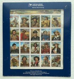 Sc 2870 RECALLED LEGENDS OF THE WEST Sheet of 20 US 29¢ Stamps MNH, Blue Folder