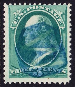 Scott 158, Used, Blue Negative Lined W Fancy Cancel