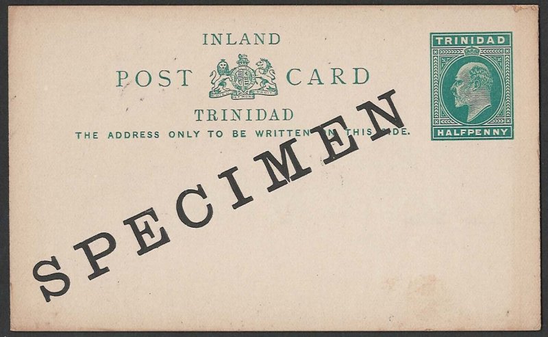 Trinidad 1902 ½d green Postal Card HG9 ovpt 'specimen' fine unused