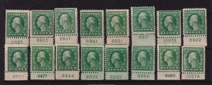1917 Washington 1c Sc 498 MH/NH lot of plate number singles Hebert CV $48 (L32