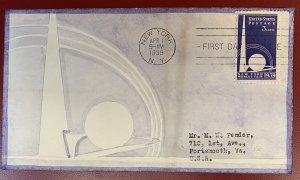 U.S. Scott #853, N.Y. World's Fair F.D.C., M. W. Pender Hand Painted Cachet