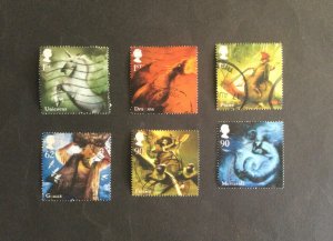 GB 2009.  Mythical Creatures. Set of 6 used stamps. Off paper