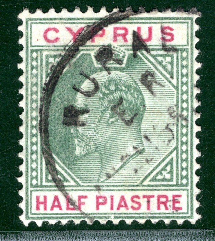 CYPRUS KEVII Stamp ½p Early Use RURAL SERVICE Circular Postmark Used YELLOW172 