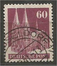 GERMANY, 1948, used 60pf violet brn, Cologne Scott 654a