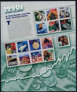 USA 3191 MNH Celebrate the Century, 1990s, Shuttle, Vehicles, Sports, Movies