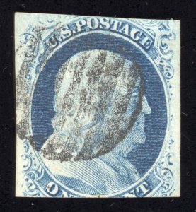 US Scott 9 Used 1c Blue 1852 AA034 bhmstamps