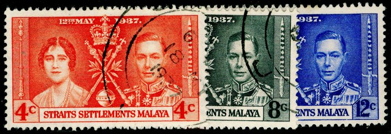 MALAYSIA - Straits Settlements SG275-277, COMPLETE SET, FINE USED. CORONATION.