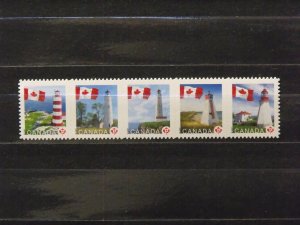 5246   CANADA   MNH # 2253i   Flag with Lighthouse Strip of 5       CV$ 12.50