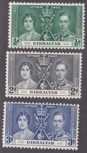 Gibraltar # 104-106, King George VI Coronation, Hinged, 1/2 of the Hinged Cat.