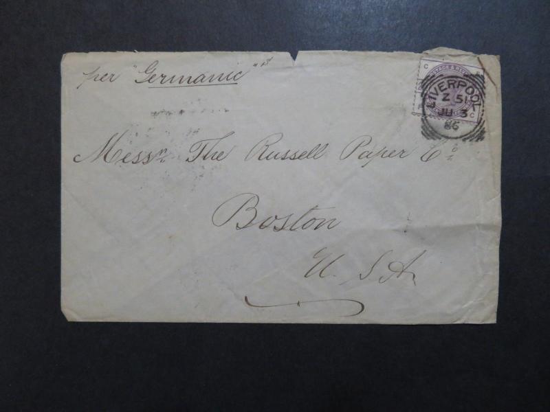 Great Britain 1886 Cover Liverpool to Boston / Light Creasing - Z8411 