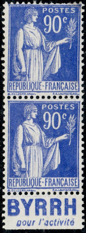 FRANCE - 1938 Paire Yv.368a 90c Paix t.I Pub BYRRH pour l'activité - sans gomme