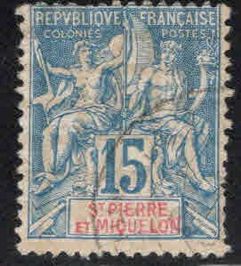 St. Pierre Miquelon Scott 67 Used stamp on Quadrille paper