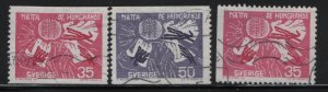 SWEDEN, 623-625, (3) SET, USED, 1963, Wheat Emblem and Stylized Hands