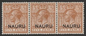 NAURU 1916 KGV 5d setenant strip 'NAUP.U' & broken 'N' varieties. w/ CERTIFICATE 