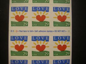 Scott 2813a, 29c Sunrise Love, #B333 17, Pane of 18, MNH Booklet Beauty