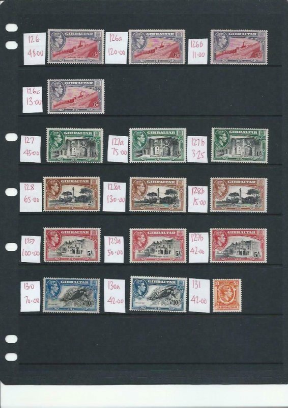 GIBRALTAR 1938-51 KG6 35 STAMPS AS SHOWN MM CAT £1490