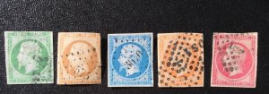 France 1853-1860 Scott # 13-15, 18, 20 Used