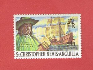 St. KITTS & NEVIS SCOTT#212 1975 6c L'OLLONOIS & PIRATE CARRACK - MNH