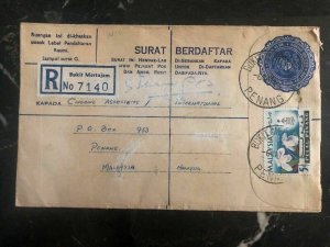 1966 Penang Malaya Registered Letter Cover Locally Used