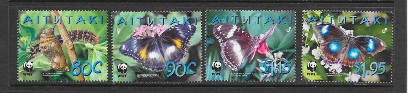 AITUTAKI #539-42  BUTTERFLIES  WWF  MNH