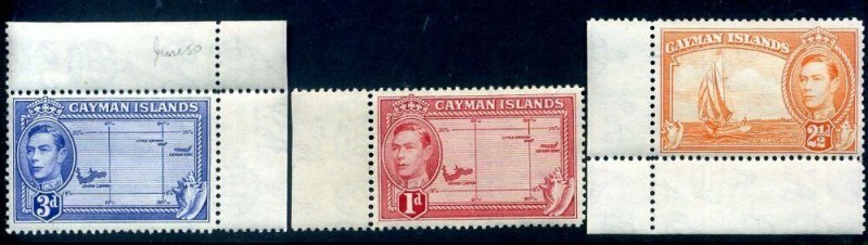 Cayman Islands 1938-48 KGVI SG117 SG120a & SG121a Unmounted Mint