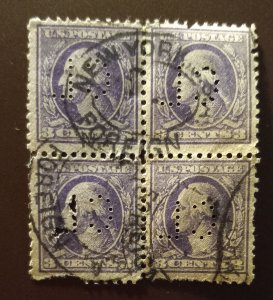 US #502 Used Block Of (4) Perfin CL NY FOREIGN CANCELLED 1917