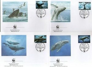 Tonga 1996 Humpback Whale Marine Life Fish Sc 915-18 Fauna WWF FDCs Set # 105