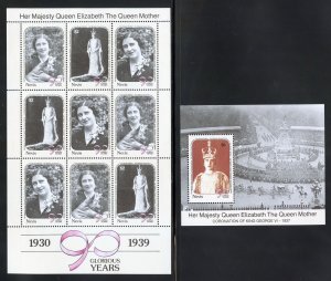Nevis 615-19 MNH, Queen Mother's 90th. Birthday Sheetlet and S/S from 1990.