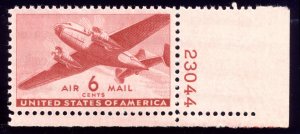 US C25 6c Airmail 1941 Twin-Motored Transport Plane plate # PSAG grade 100 NH