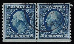 Scott #458 - $95.00 – F/VF-used – Desirable coil pair with vivid color.