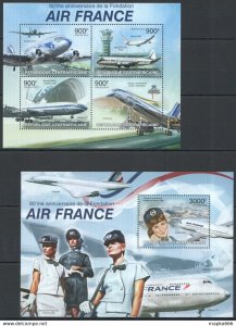 2013 Central Africa Transport Aviation Air France Airplanes Kb+Bl ** Ca694