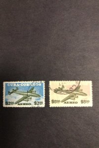 Cuba air mail stamps 2p and 5p cancelled