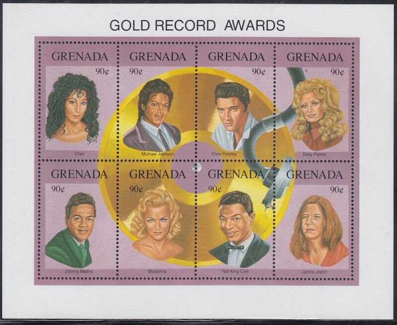 GRENADA Sc #2156a-h SHEET of 8 DIFF ENTERTAINERS, PRESLEY, JACKSON