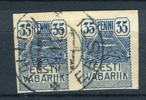ESTONIA; 1919 early Pictorial Imperf issue fine used 35p. POSTMARK Pair