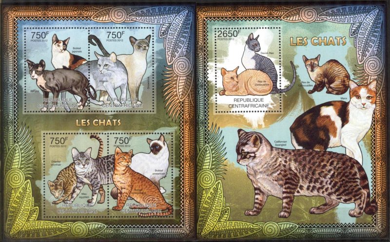 Central African Republic 2012 Cats Sheet + S/S MNH