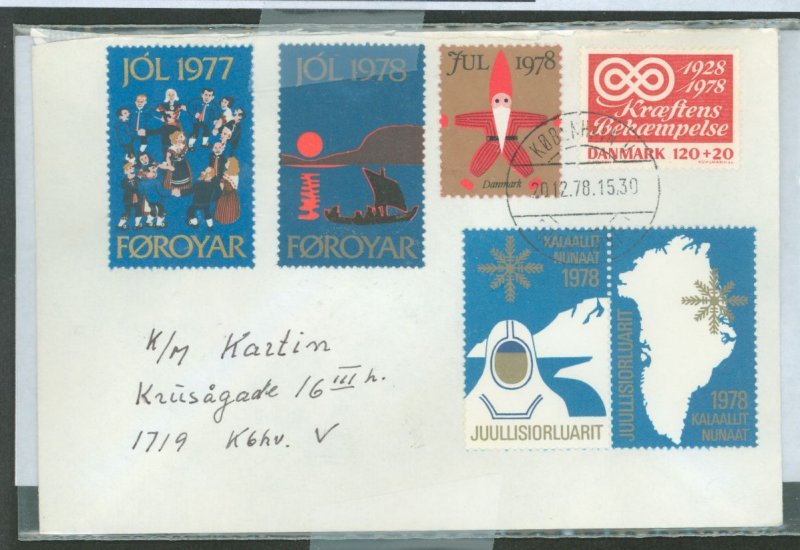 Denmark  christmas seals from denmark, faroe islands, greenland on one cover