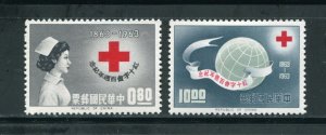 Taiwan, ROC 1375-1376 Red Cross Anniversary Stamp Set Mint Hinged 1963