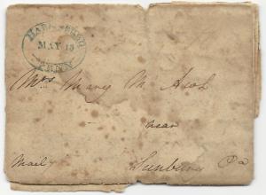 US Stampless Cover Folded Letter Harrisburg, PA May 13, 1819