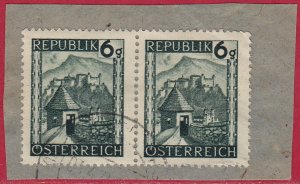 Austria - 1945 - Scott #458 - used pair on piece - Hohensalzburg